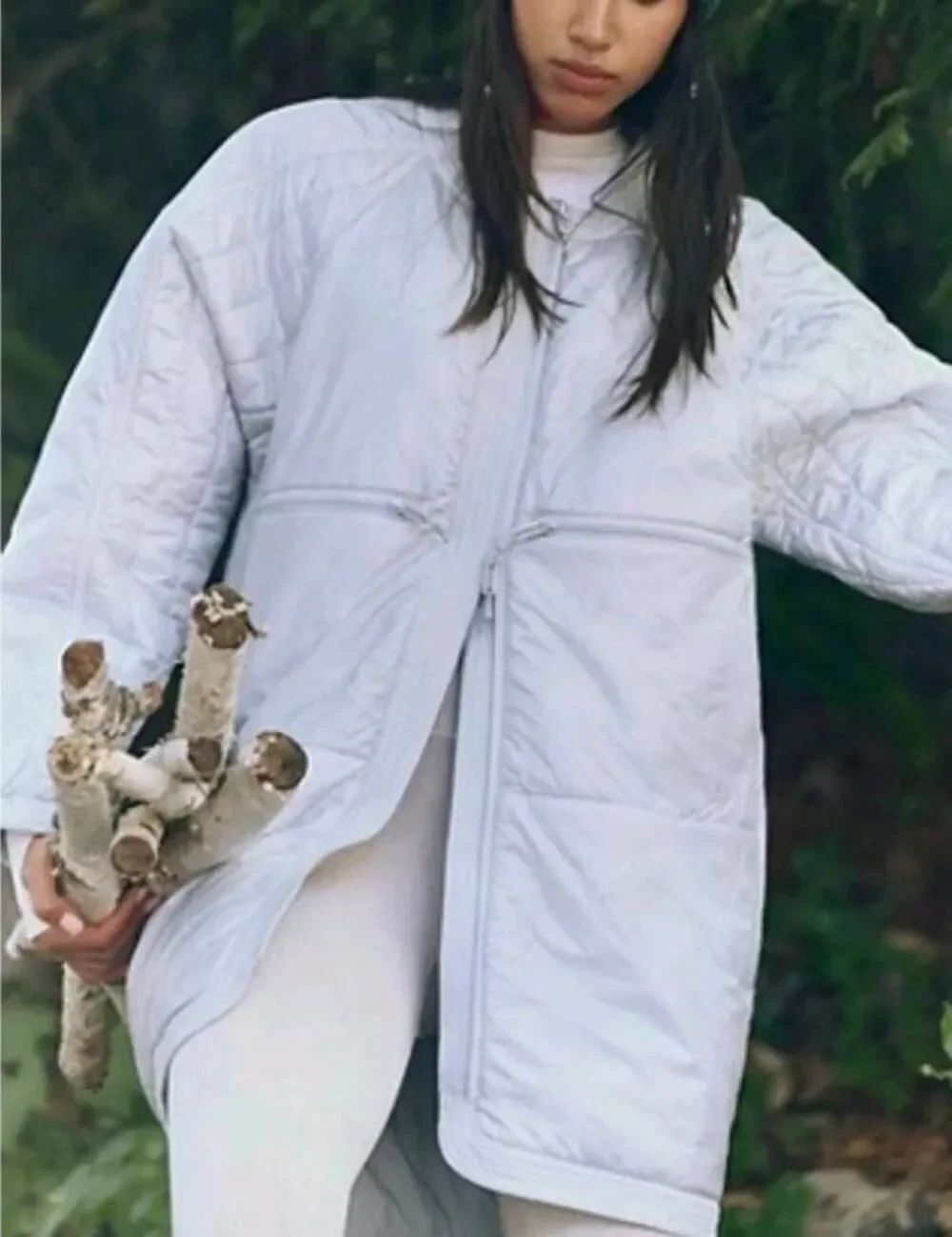 Free People Light As A Feather Light Blue Quilted Jacket Size L